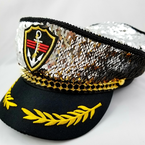 Captain Hat Adjustable, Mermaid Fabric Silver/ Light Gold main image 6